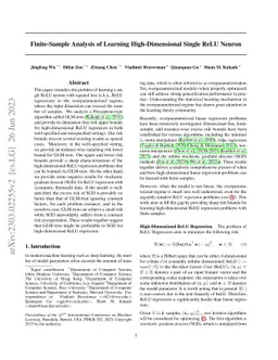 Finite-Sample Analysis of Learning High-Dimensional Single ReLU Neuron