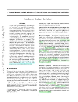 Certified Robust Neural Networks: Generalization and Corruption
  Resistance