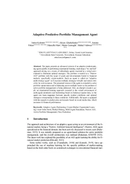 Adaptive Predictive Portfolio Management Agent