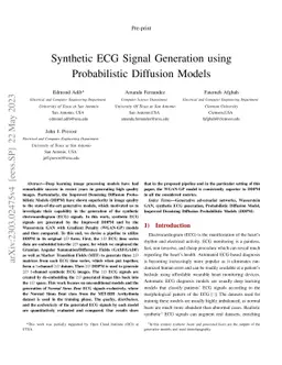 Synthetic ECG Signal Generation using Probabilistic Diffusion Models