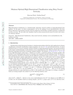 Minimax optimal high-dimensional classification using deep neural
  networks