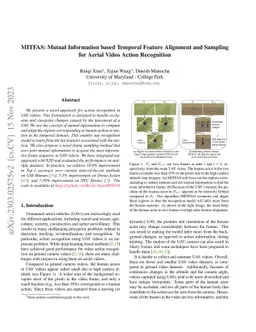 MITFAS: Mutual Information based Temporal Feature Alignment and Sampling
  for Aerial Video Action Recognition