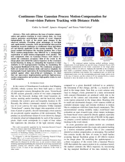 Continuous-Time Gaussian Process Motion-Compensation for Event-vision
  Pattern Tracking with Distance Fields