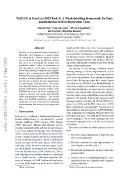 WADER at SemEval-2023 Task 9: A Weak-labelling framework for Data
  augmentation in tExt Regression Tasks