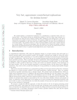 Very fast, approximate counterfactual explanations for decision forests