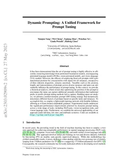 Dynamic Prompting: A Unified Framework for Prompt Tuning