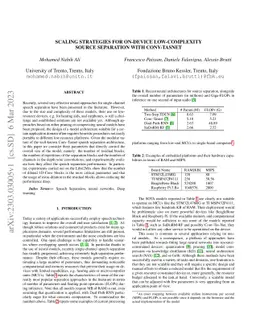 Scaling strategies for on-device low-complexity source separation with
  Conv-Tasnet