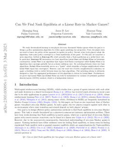 Can We Find Nash Equilibria at a Linear Rate in Markov Games?