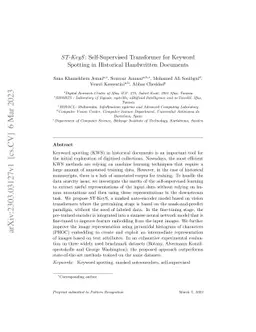 ST-KeyS: Self-Supervised Transformer for Keyword Spotting in Historical
  Handwritten Documents