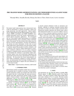 Pre-trained Model Representations and their Robustness against Noise for
  Speech Emotion Analysis