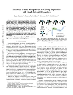 Dexterous In-hand Manipulation by Guiding Exploration with Simple
  Sub-skill Controllers