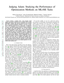 Judging Adam: Studying the Performance of Optimization Methods on ML4SE
  Tasks