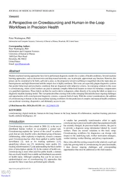 A Perspective on Crowdsourcing and Human-in-the-Loop Workflows in
  Precision Health