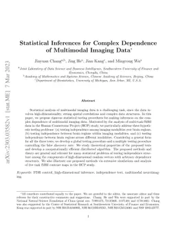 Statistical inferences for complex dependence of multimodal imaging data