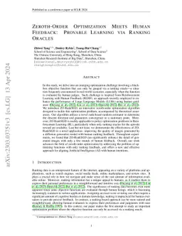 Zeroth-Order Optimization Meets Human Feedback: Provable Learning via
  Ranking Oracles