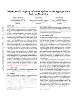 Client-specific Property Inference against Secure Aggregation in
  Federated Learning