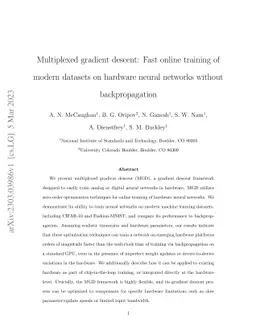 Multiplexed gradient descent: Fast online training of modern datasets on
  hardware neural networks without backpropagation