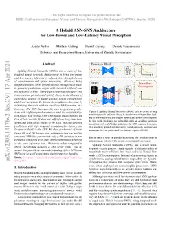 A Hybrid ANN-SNN Architecture for Low-Power and Low-Latency Visual
  Perception