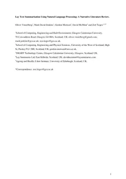 Lay Text Summarisation Using Natural Language Processing: A Narrative
  Literature Review