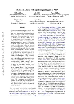 Backdoor Attacks with Input-unique Triggers in NLP