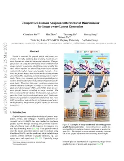 Unsupervised Domain Adaption with Pixel-level Discriminator for
  Image-aware Layout Generation