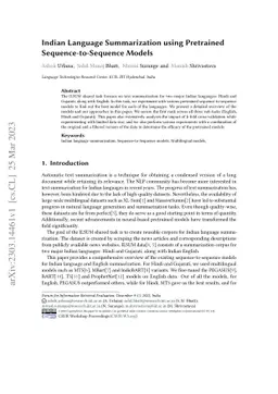Indian Language Summarization using Pretrained Sequence-to-Sequence
  Models