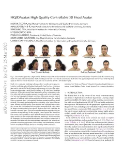 HQ3DAvatar: High Quality Controllable 3D Head Avatar