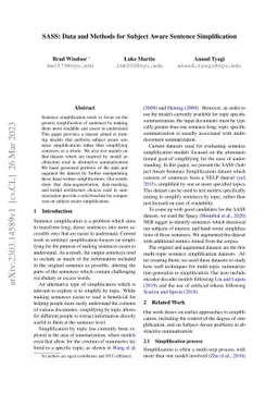 SASS: Data and Methods for Subject Aware Sentence Simplification