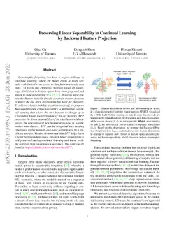 Preserving Linear Separability in Continual Learning by Backward Feature
  Projection