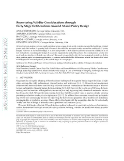 Recentering Validity Considerations through Early-Stage Deliberations
  Around AI and Policy Design