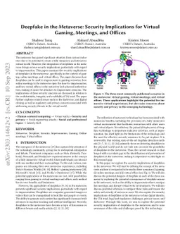 Deepfake in the Metaverse: Security Implications for Virtual Gaming,
  Meetings, and Offices