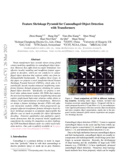 Feature Shrinkage Pyramid for Camouflaged Object Detection with
  Transformers