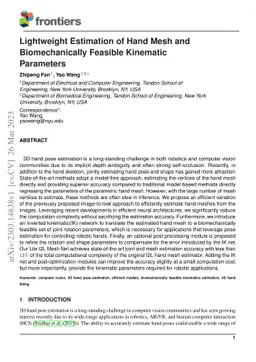 Lightweight Estimation of Hand Mesh and Biomechanically Feasible
  Kinematic Parameters