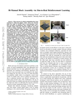 Bi-Manual Block Assembly via Sim-to-Real Reinforcement Learning