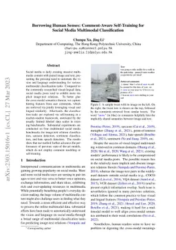 Borrowing Human Senses: Comment-Aware Self-Training for Social Media
  Multimodal Classification