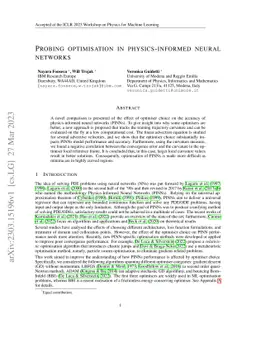 Probing optimisation in physics-informed neural networks