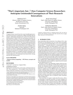 "That's important, but...": How Computer Science Researchers Anticipate
  Unintended Consequences of Their Research Innovations