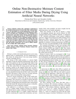 Online Non-Destructive Moisture Content Estimation of Filter Media
  During Drying Using Artificial Neural Networks