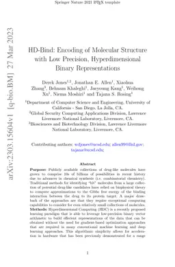 HD-Bind: Encoding of Molecular Structure with Low Precision,
  Hyperdimensional Binary Representations