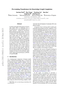 Pre-training Transformers for Knowledge Graph Completion