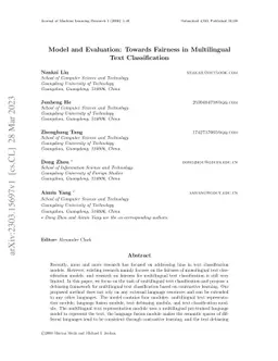 Model and Evaluation: Towards Fairness in Multilingual Text
  Classification