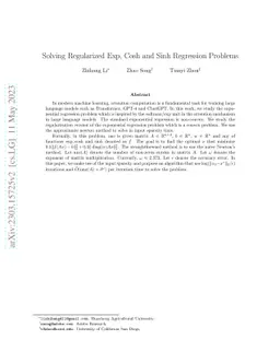 Solving Regularized Exp, Cosh and Sinh Regression Problems