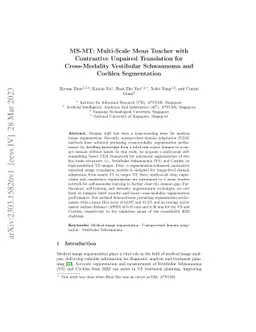MS-MT: Multi-Scale Mean Teacher with Contrastive Unpaired Translation
  for Cross-Modality Vestibular Schwannoma and Cochlea Segmentation