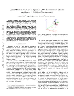 Control Barrier Functions in Dynamic UAVs for Kinematic Obstacle
  Avoidance: A Collision Cone Approach