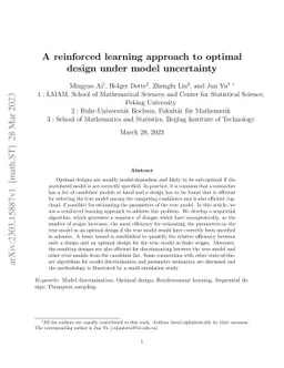 A reinforced learning approach to optimal design under model uncertainty