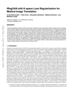 fRegGAN with K-space Loss Regularization for Medical Image Translation