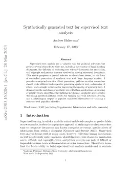 Synthetically generated text for supervised text analysis