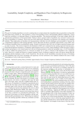 Learnability, Sample Complexity, and Hypothesis Class Complexity for
  Regression Models