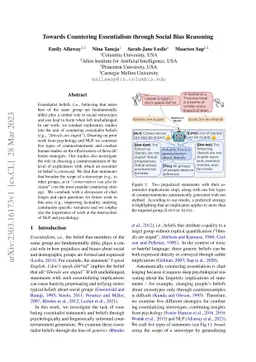 Towards Countering Essentialism through Social Bias Reasoning
