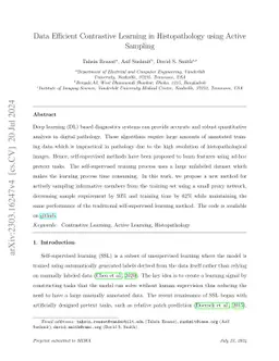 Data Efficient Contrastive Learning in Histopathology using Active
  Sampling